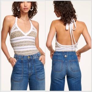 NWT Ramy Brook Alina Halter Neck Sweater Ivory Multicolor Sz XS